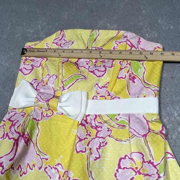 Lilly Pulitzer Dress Size 6 Yellow Pink Amberly Strapless Starfruit Day Floral - Picture 7 of 13